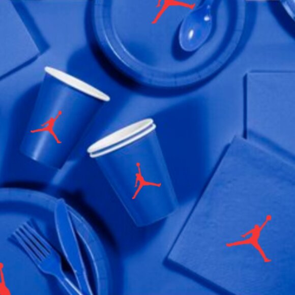 Custom shoe Paper Party Plates Set, Blue, 60 Count, Basketball Theme, Jumpman - Picture 4 of 5